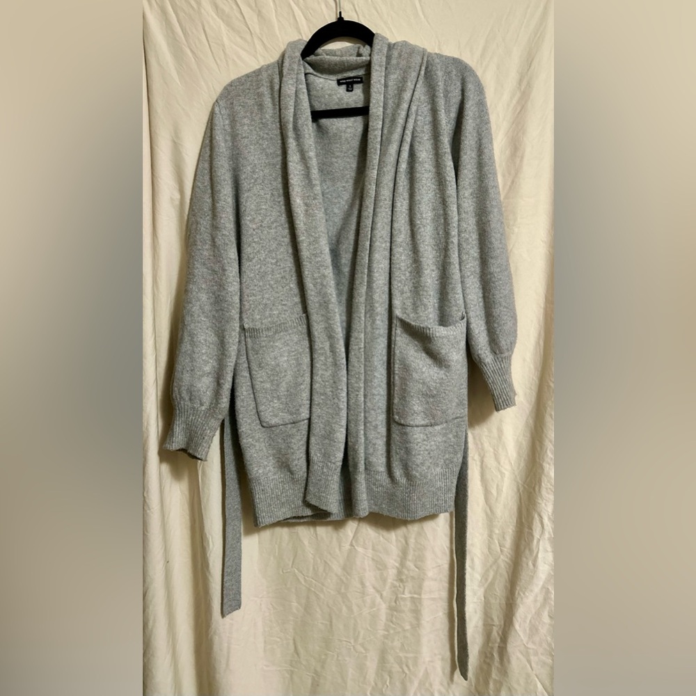 Grey Open Front Cardigan Sweater